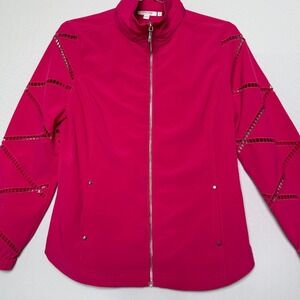 Chico's Women's Jacket Size 0 (US 4) Hot Pink Laser Cut Detail Full Zip